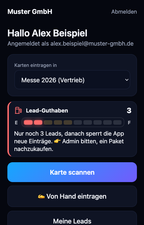 Tankanzeige rot, nur noch drei Leads