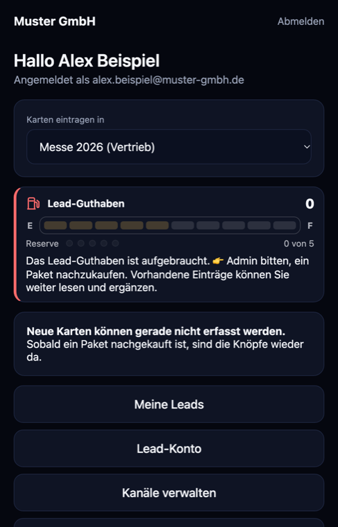Tankanzeige leer, neue Karten gesperrt