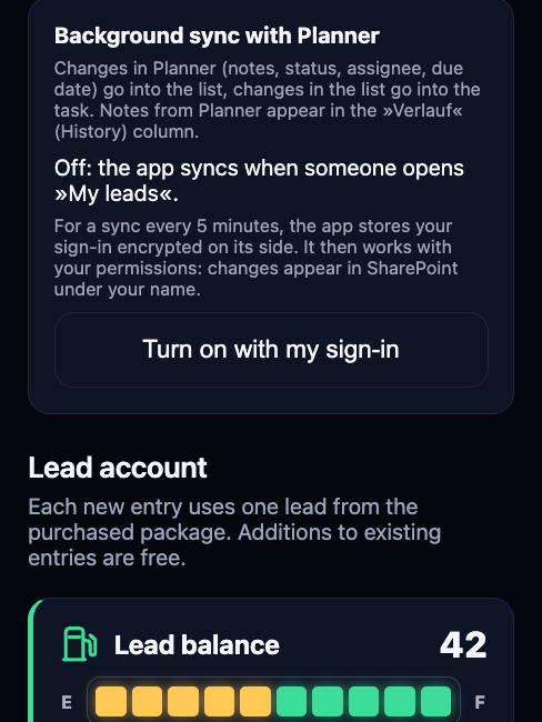 Card Background sync with Planner with the button Turn on with my sign-in
