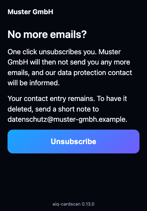 Page behind the link in the email: No more emails? with the Unsubscribe button